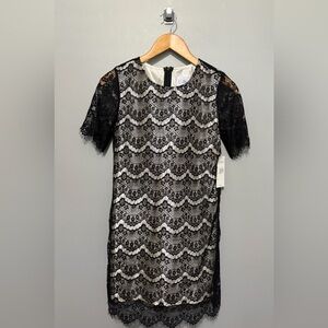 NWT “Lala & Erina” Girl’s Black & Cream Silky Lined Lace Dress, Beautiful!!